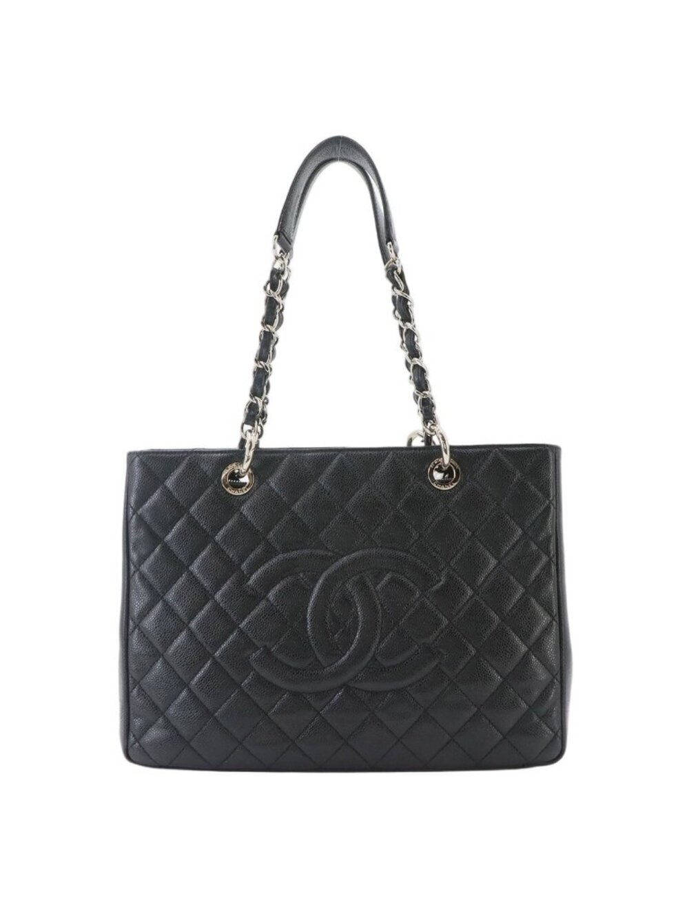 Chanel Quilted Grand Shopping Chain Tote Bag GST Caviar Leather Black